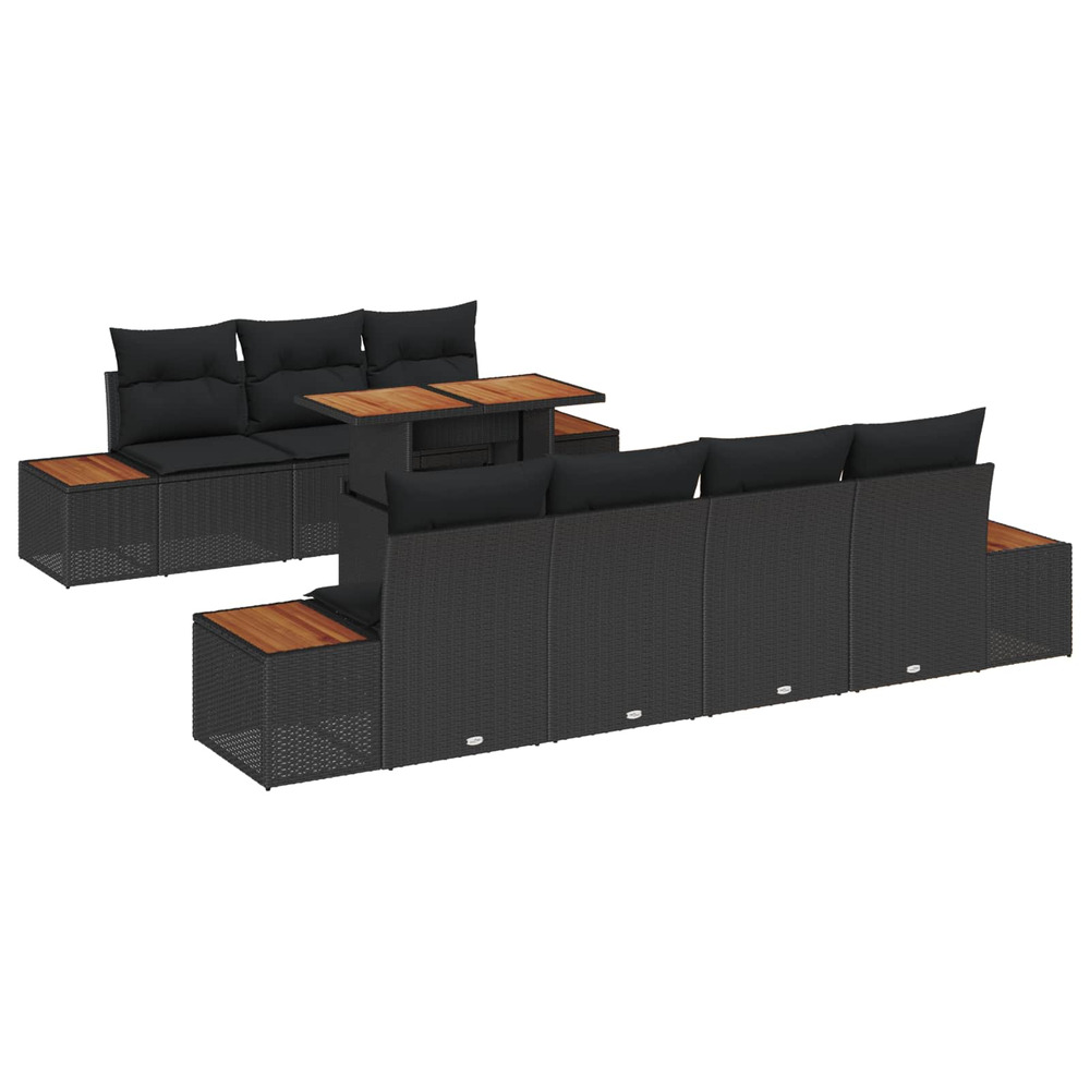 Ensemble de canapé de jardin 8 pcs noir poly rotin