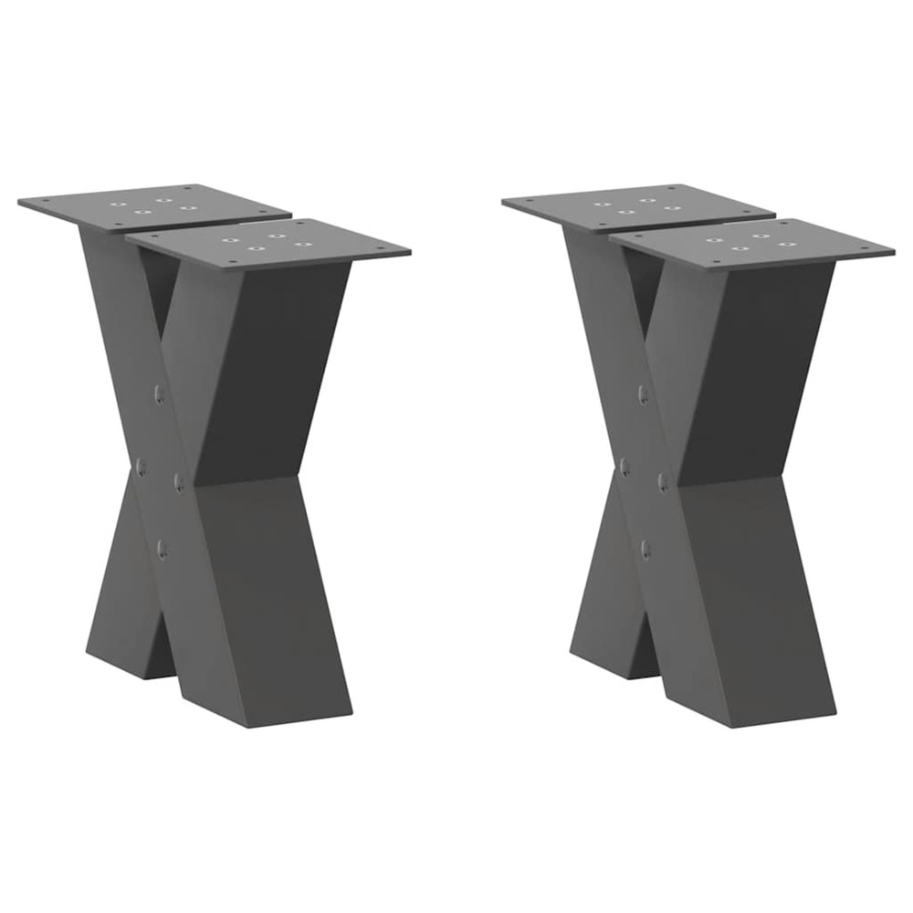 Pieds de table basse en forme de x, 2 pièces, anthracite, 40 x (30-31) cm, acier