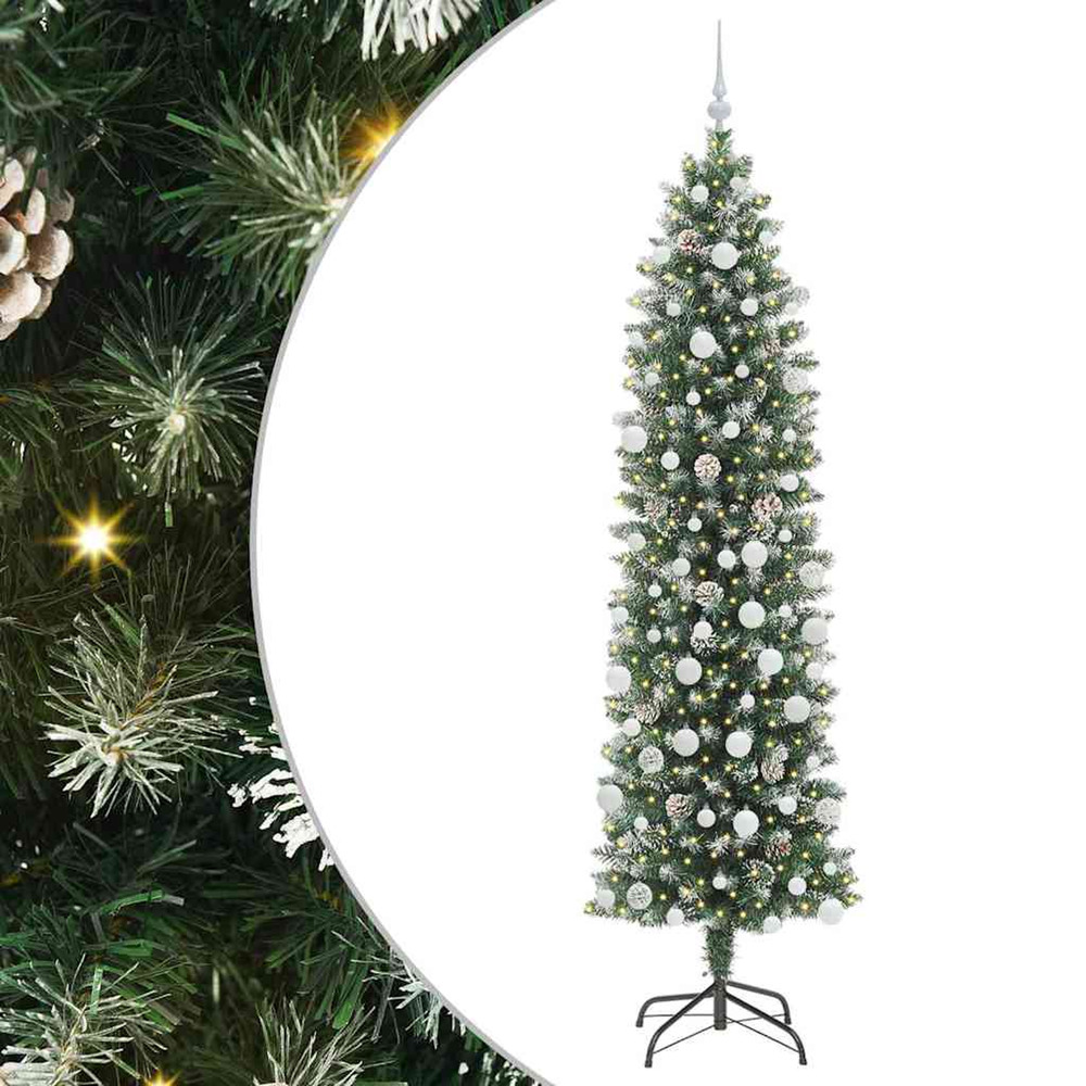 Arbre de noël artificiel slim avec 300 led vert et blanc 210 cm