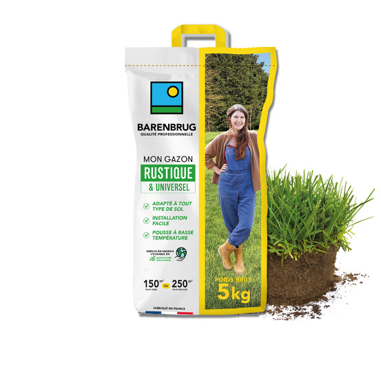 Barenbrug - gazon rustique & universel - adapté tous sols - installation facile et rapide - pousse à basse température - 5kg