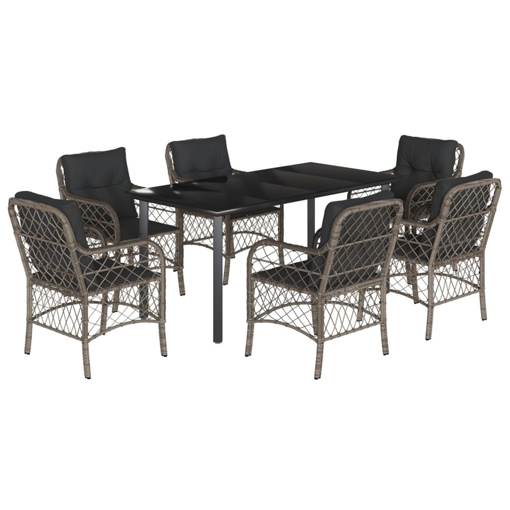 Ensemble à manger de jardin et coussins 7 pcs gris rotin