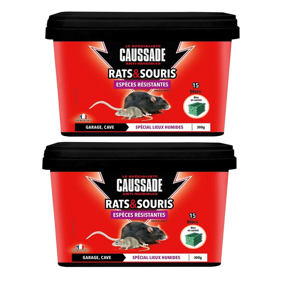 Lot de 2 boites raticide rats & souris -espèces résistantes, seau de 300grs ( 15