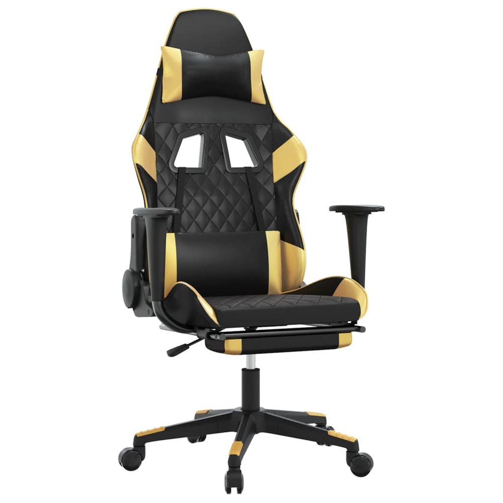 Chaise de jeu avec repose-pied noir et doré similicuir