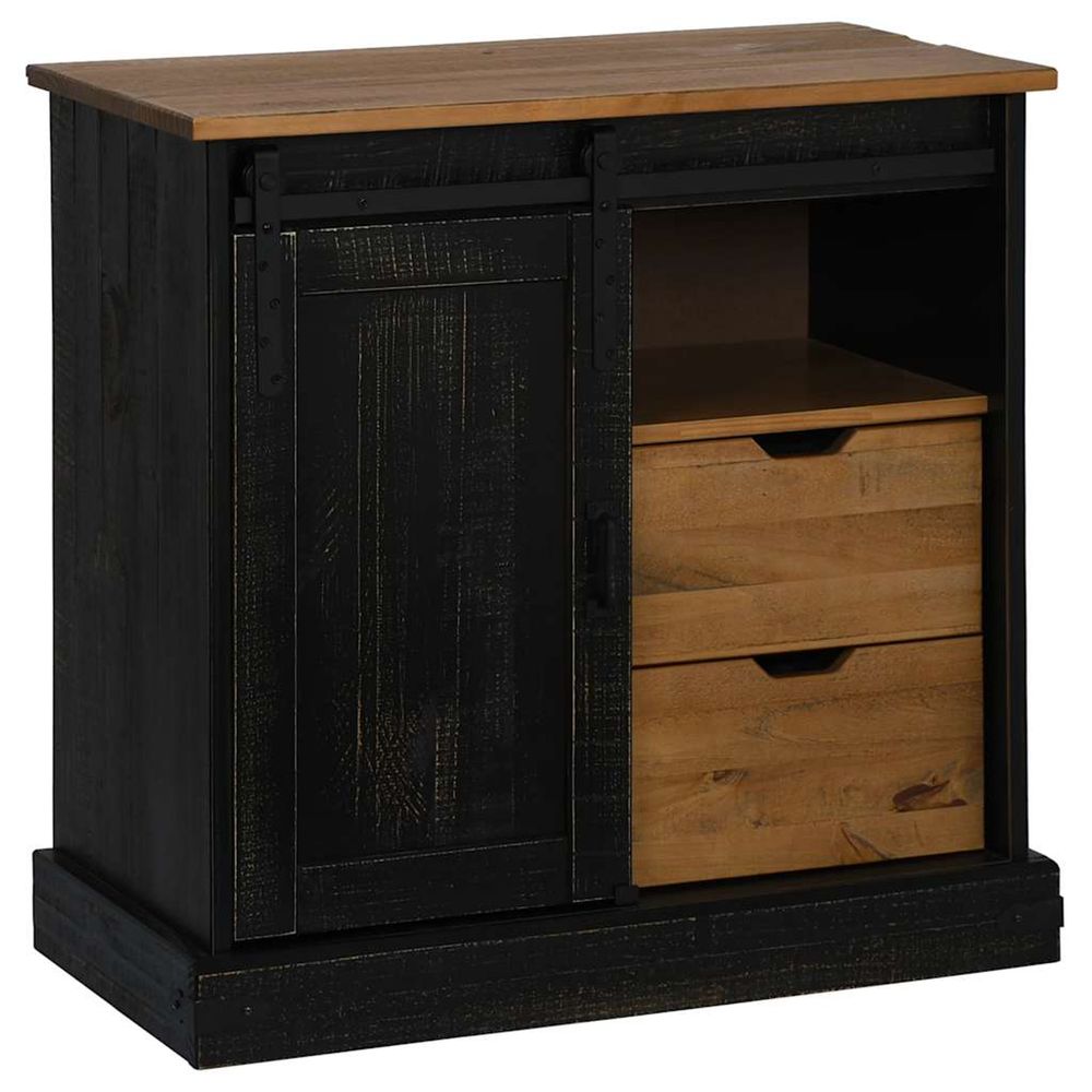 Buffet halden porte coulissante noir 80x40x80 cm bois massif