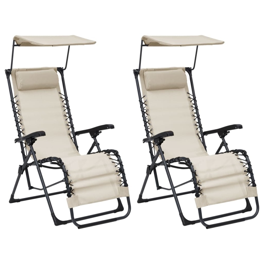 Lot de deux chaises pliables de terrasse textilène crème