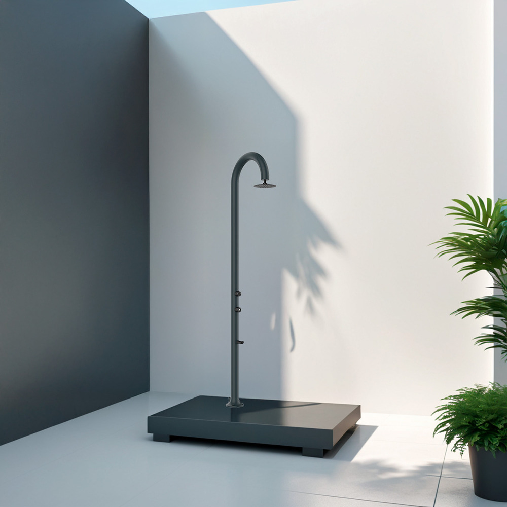 Douche alu grise double raccord lavepieds et mitigeur integre