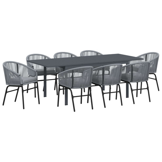 Ensemble de salle à manger pour jardin 9 pcs gris polyrotin