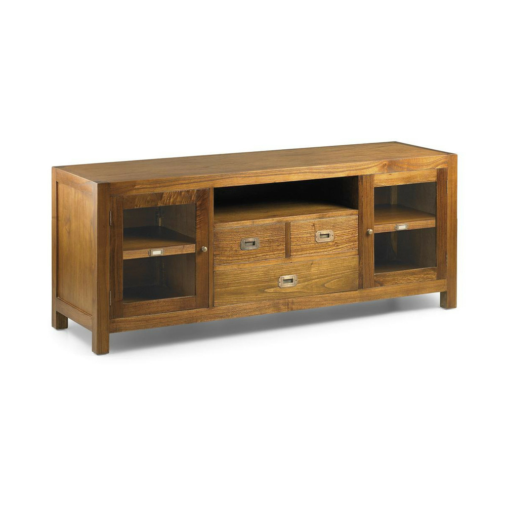 Meuble tv 3 tiroirs bronze bois marron - onéline décoration d'autrefois