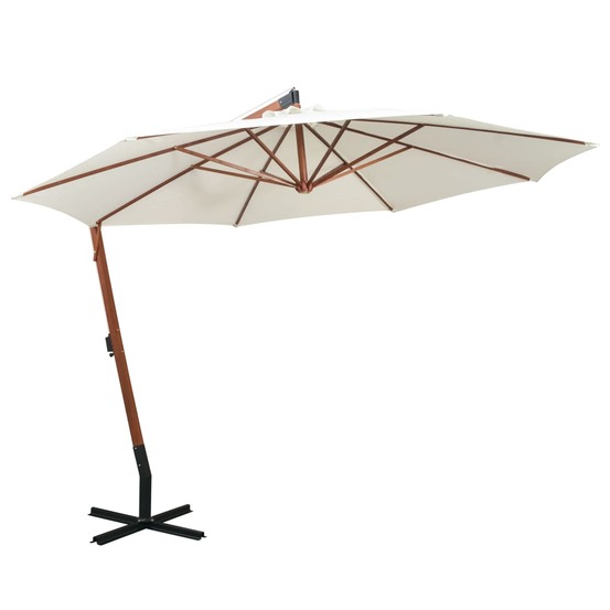 Parasol suspendu avec poteau en bois 350 cm blanc