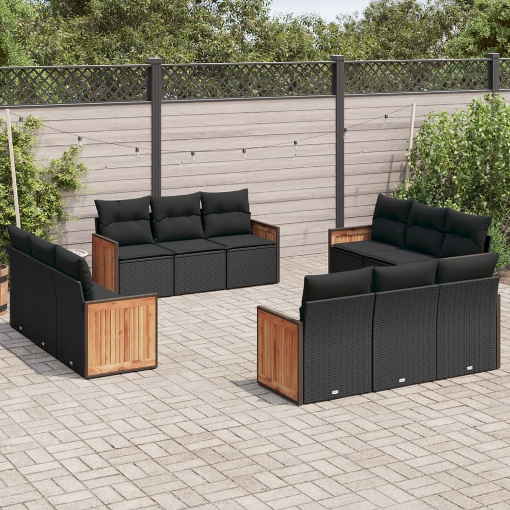 Salon de jardin 12 pcs avec coussins noir résine tressée