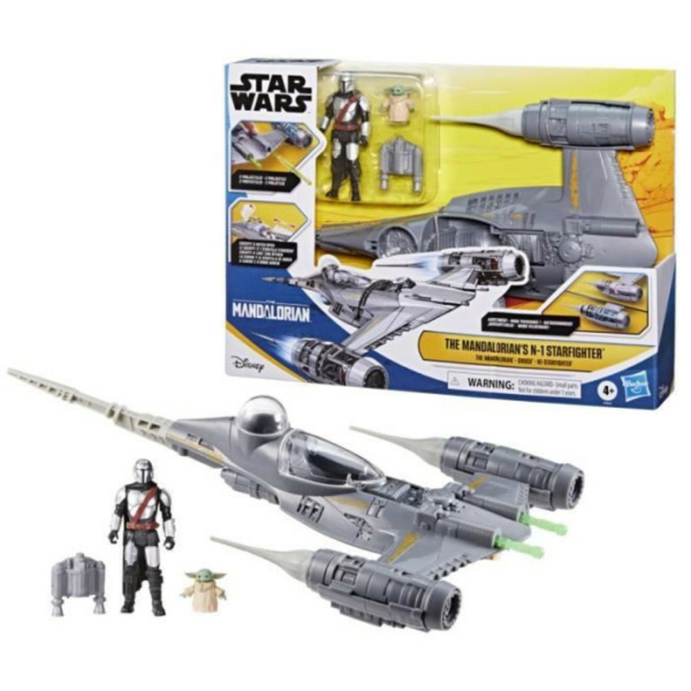 Vaisseau the mandalorian's n-1 starfighter, figurines grogu et mandalorien de 10 cm, jouet pour enfant des 4 ans, star wars ep