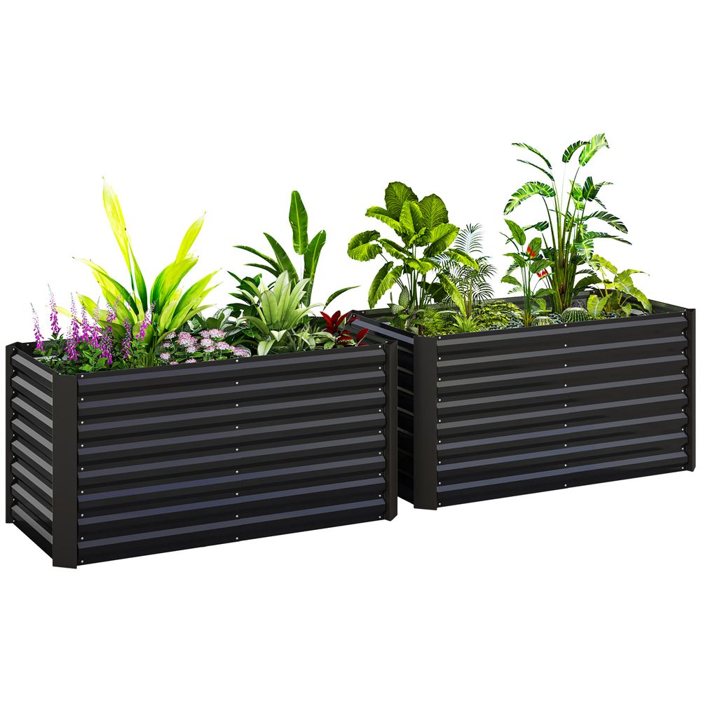 Lot 2 carrés potagers acier jardin fond ouvert culture profonde 120x60x60cm gris foncé
