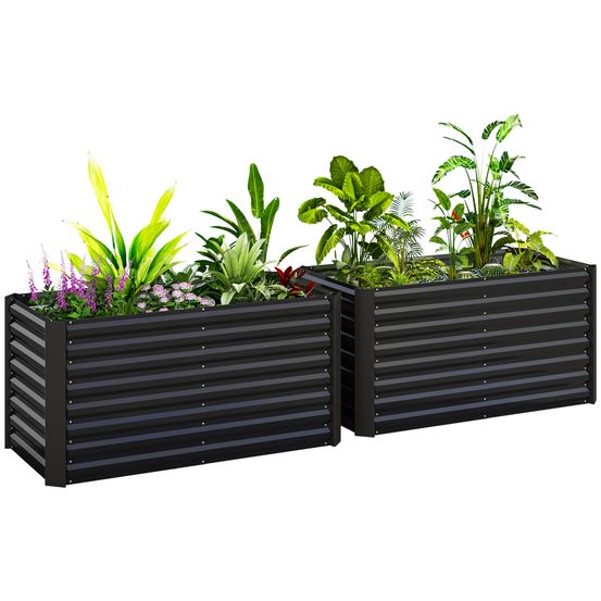Lot 2 carrés potagers acier jardin fond ouvert culture profonde 120x60x60cm gris foncé