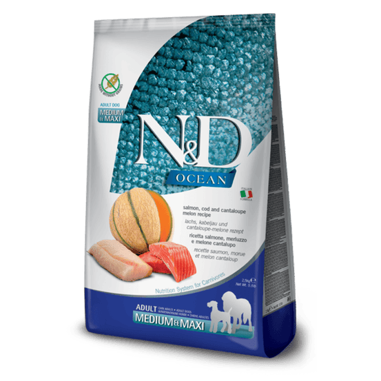 Croquettes n&d ocean saumon, morue & melon chien med/max 2,5 kg