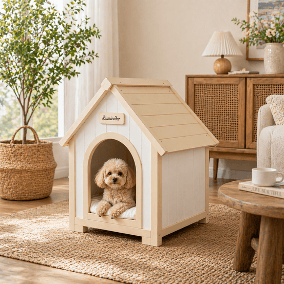 Maison pour chien bois massif 60 x 55 x 70 cm blanc crème abri intérieur scandinave