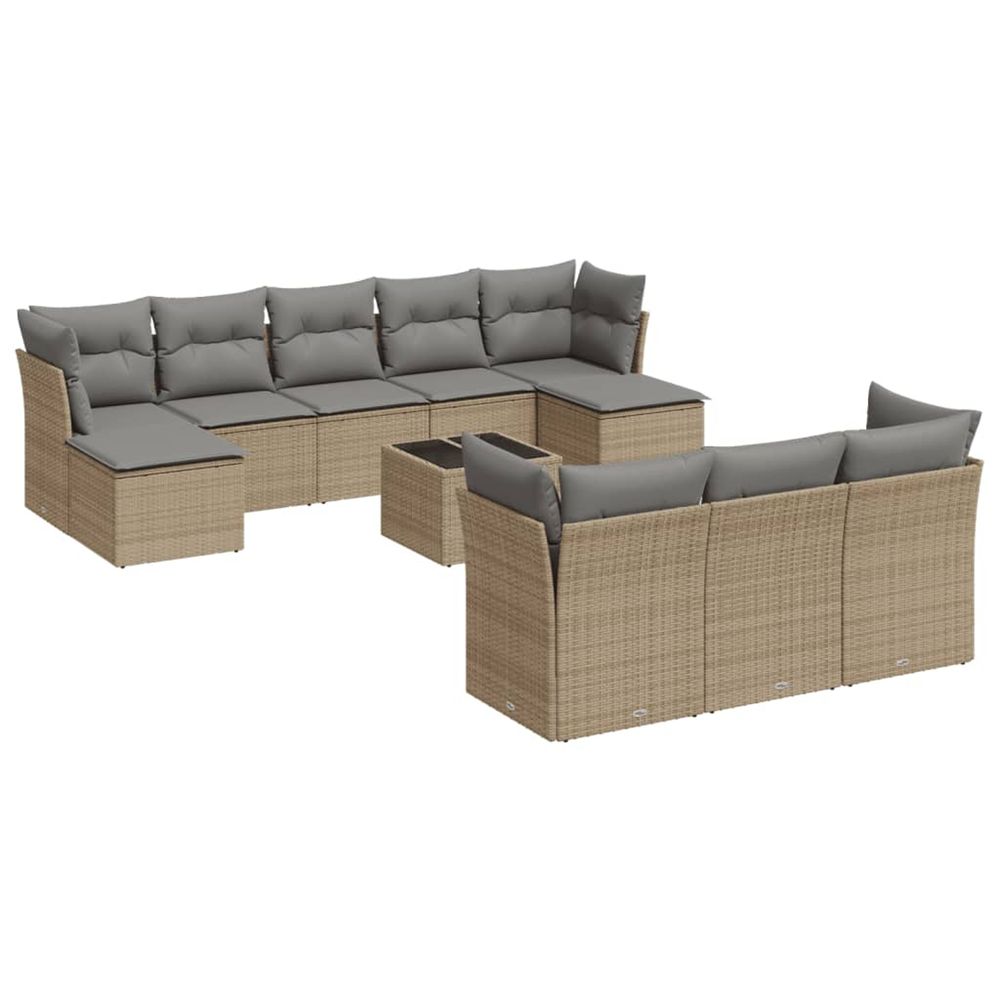 Salon de jardin 11 pcs avec coussins beige résine tressée