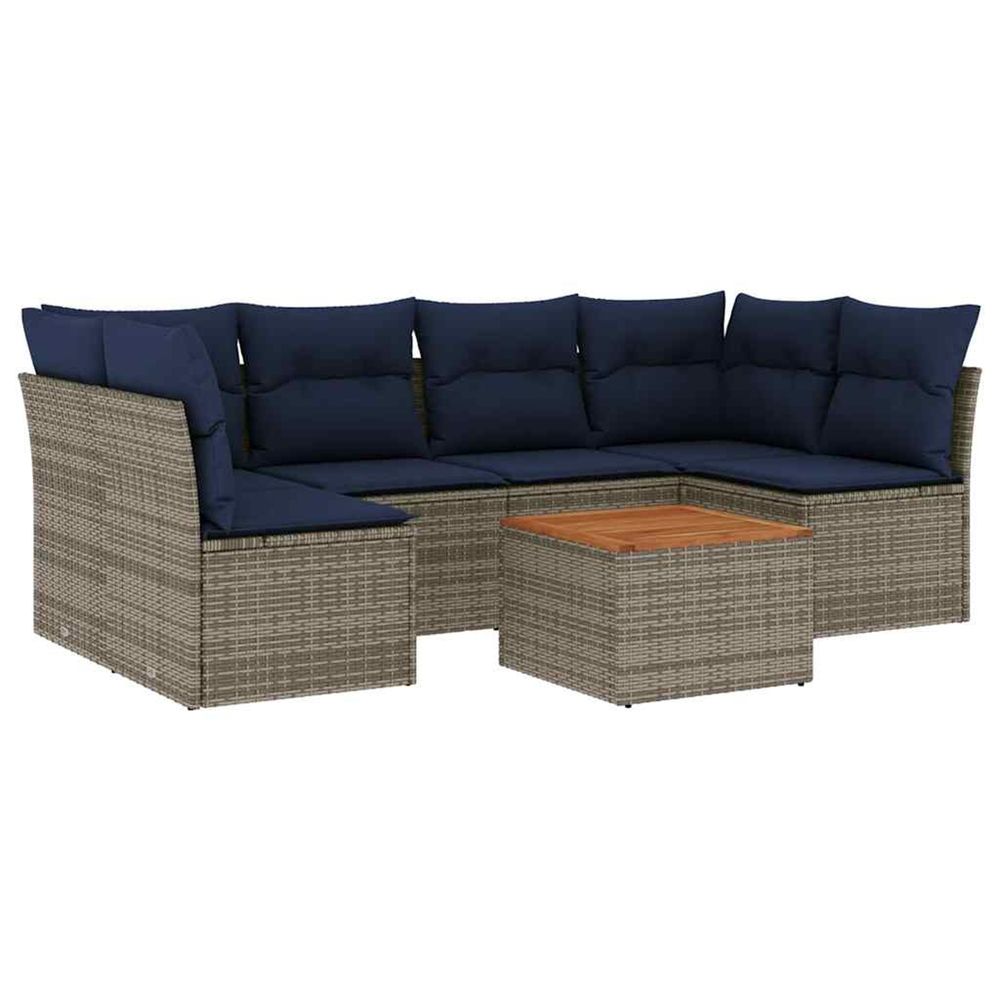 Salon de jardin 7 pcs avec coussins gris résine tressée