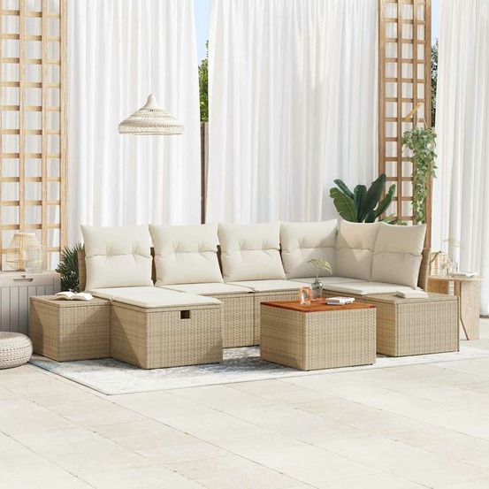 Ensemble de canapé de jardin 7 pcs beige poly rotin