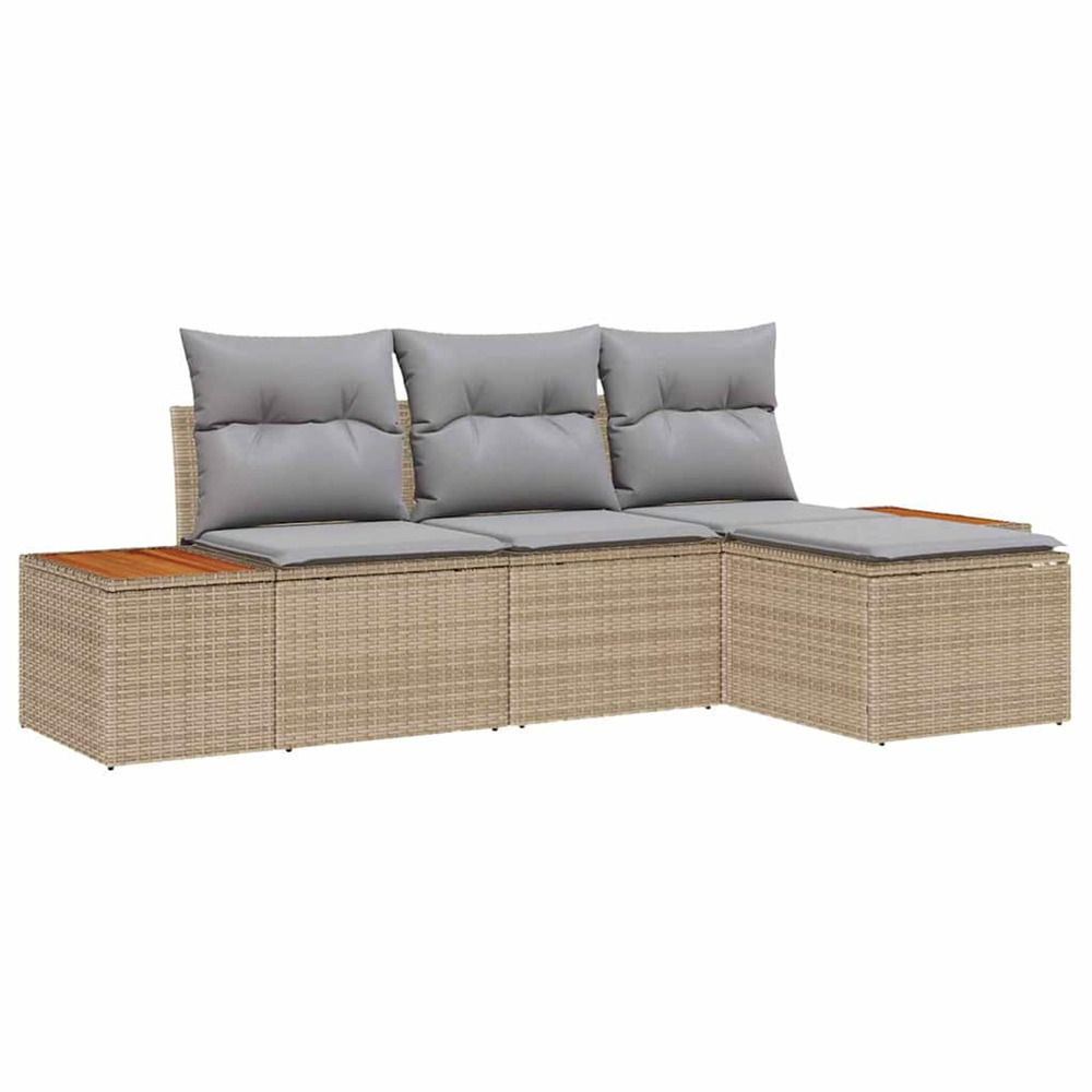 Ensemble de canapé de jardin avec coussin 4 pcs beige polyrotin