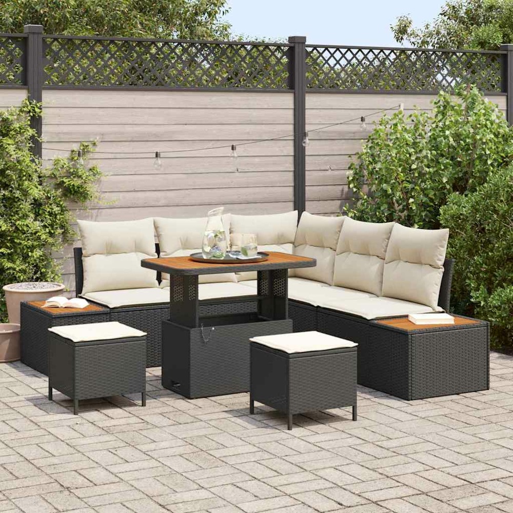 Ensemble de canapé de jardin 8 pcs noir polyrotin