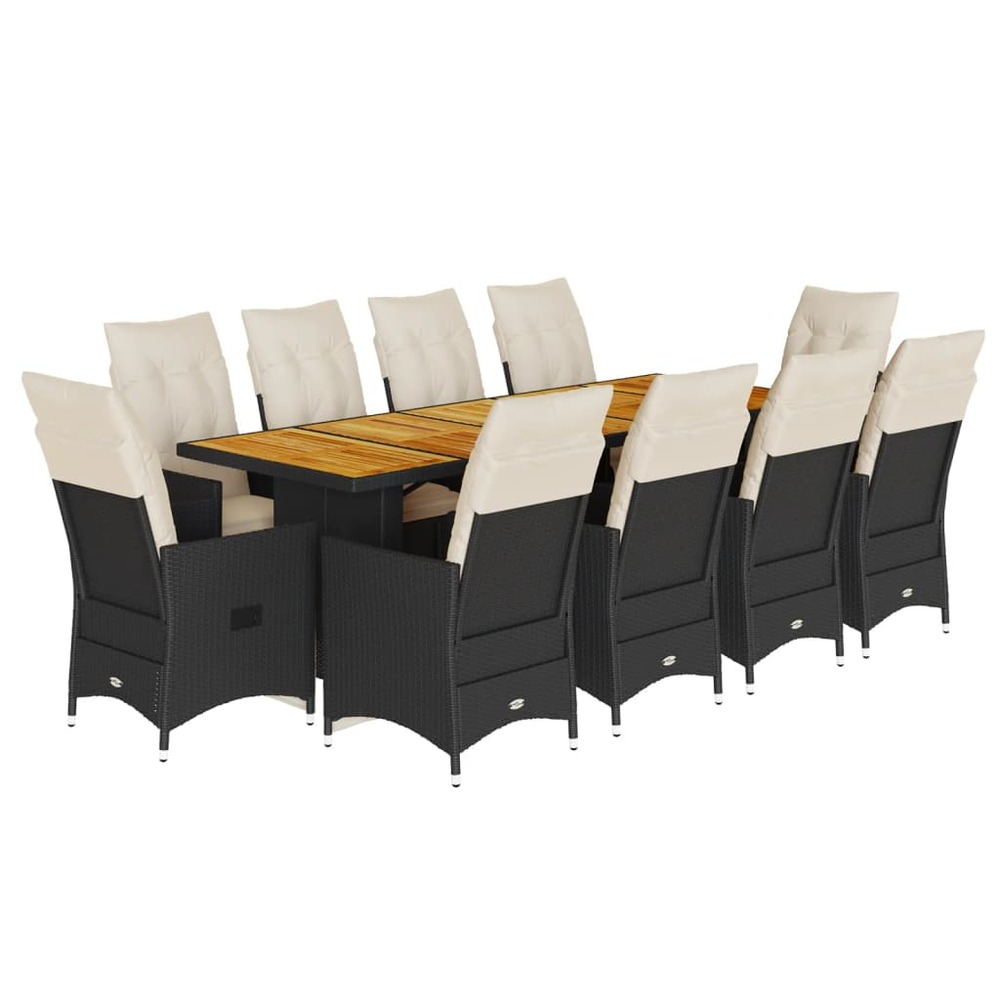 Ensemble de bistro de jardin 11 pcs coussins noir poly rotin