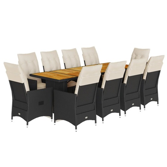 Ensemble de bistro de jardin 11 pcs coussins noir poly rotin