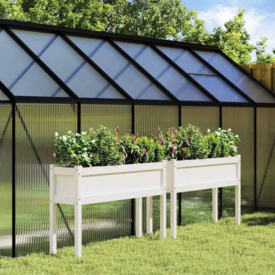 Lot de 2 grandes jardinières sur pieds 110 cm bois massif blanc
