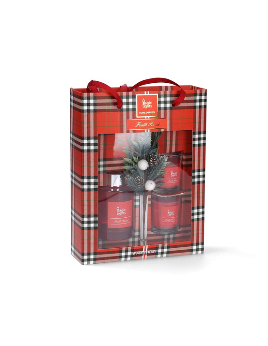 Boîtier diffuseur mikado + 2 bougies magiques lumières fruits rouges - magic lights