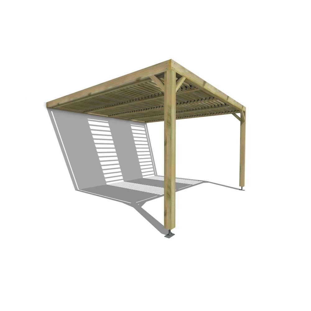 Pergola bois • 4m x 4m • adossée • sens profondeur • lames orientables bioclimatiques incluses • livraison comprise
