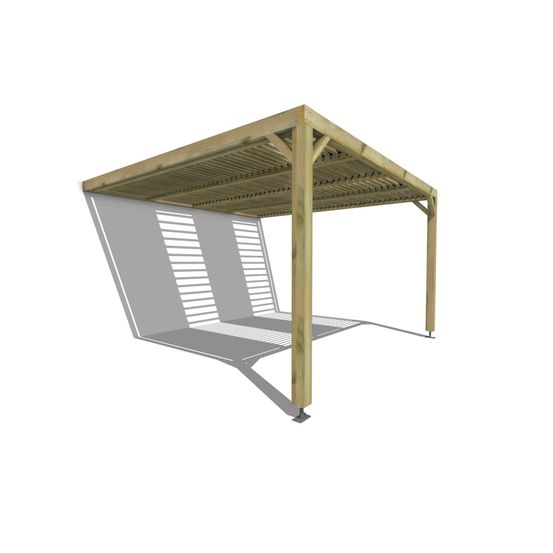 Pergola bois • 4m x 4m • adossée • sens profondeur • lames orientables bioclimatiques incluses • livraison comprise