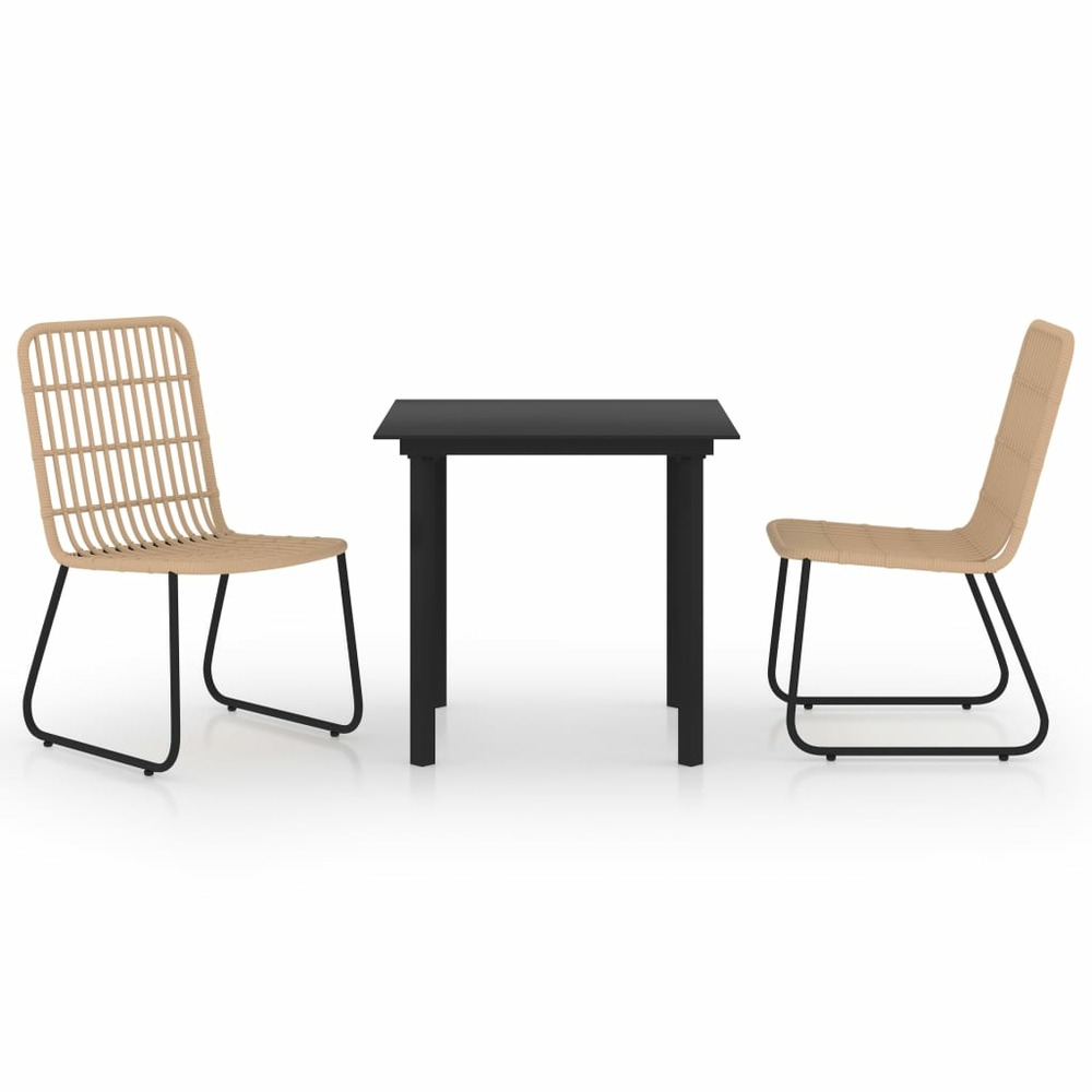 Ensemble à dîner salon de jardin meuble d'extérieur 3 pièces résine tressée et verre