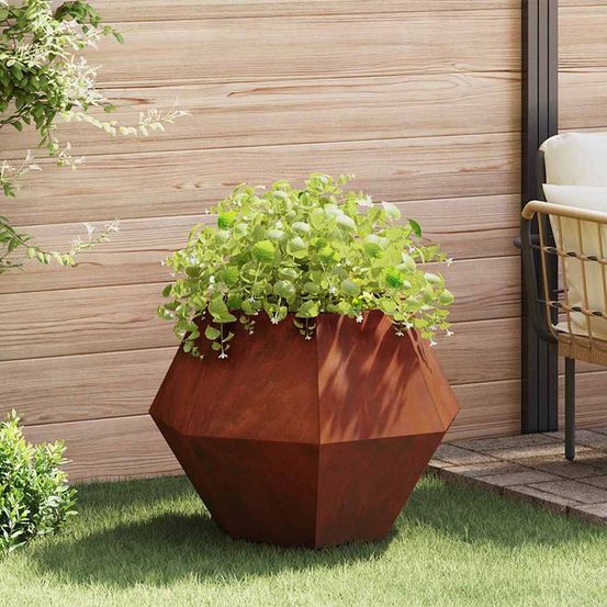 Jardinière carrée en acier corten effet rouillé 75x75x60 cm