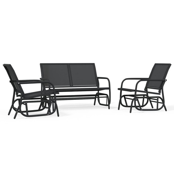 Ensemble de salon de jardin 3 pcs noir textilène et acier