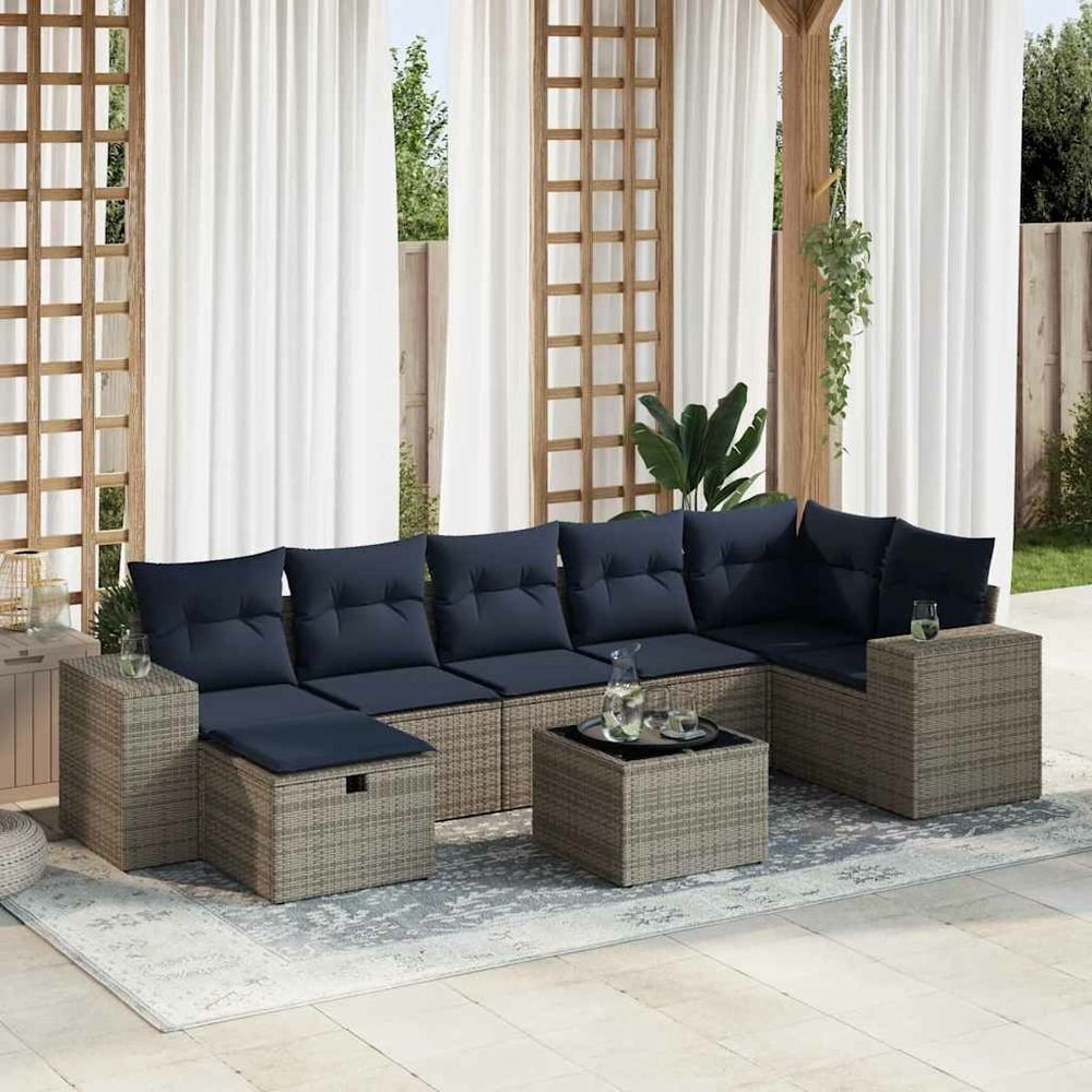 Salon de jardin 8 pcs avec coussins gris résine tressée