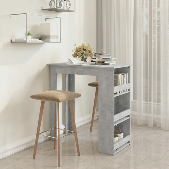 Table de bar à étagère de rangement gris béton 102x50x103,5 cm