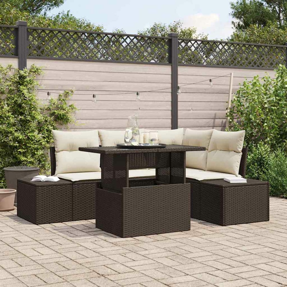 Ensemble de canapé de jardin 5 pcs marron polyrotin