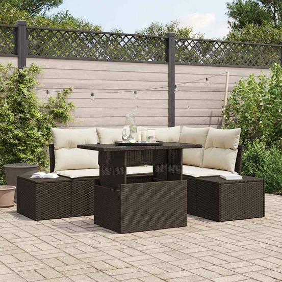 Ensemble de canapé de jardin 5 pcs marron polyrotin