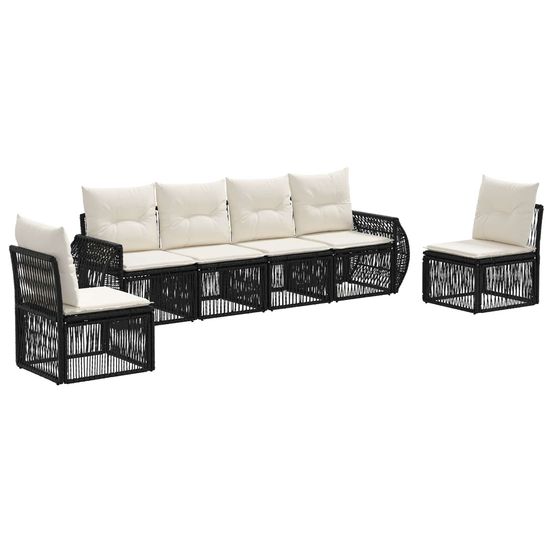 Ensemble de canapé de jardin 6 pc noir et blanc crème polyrotin