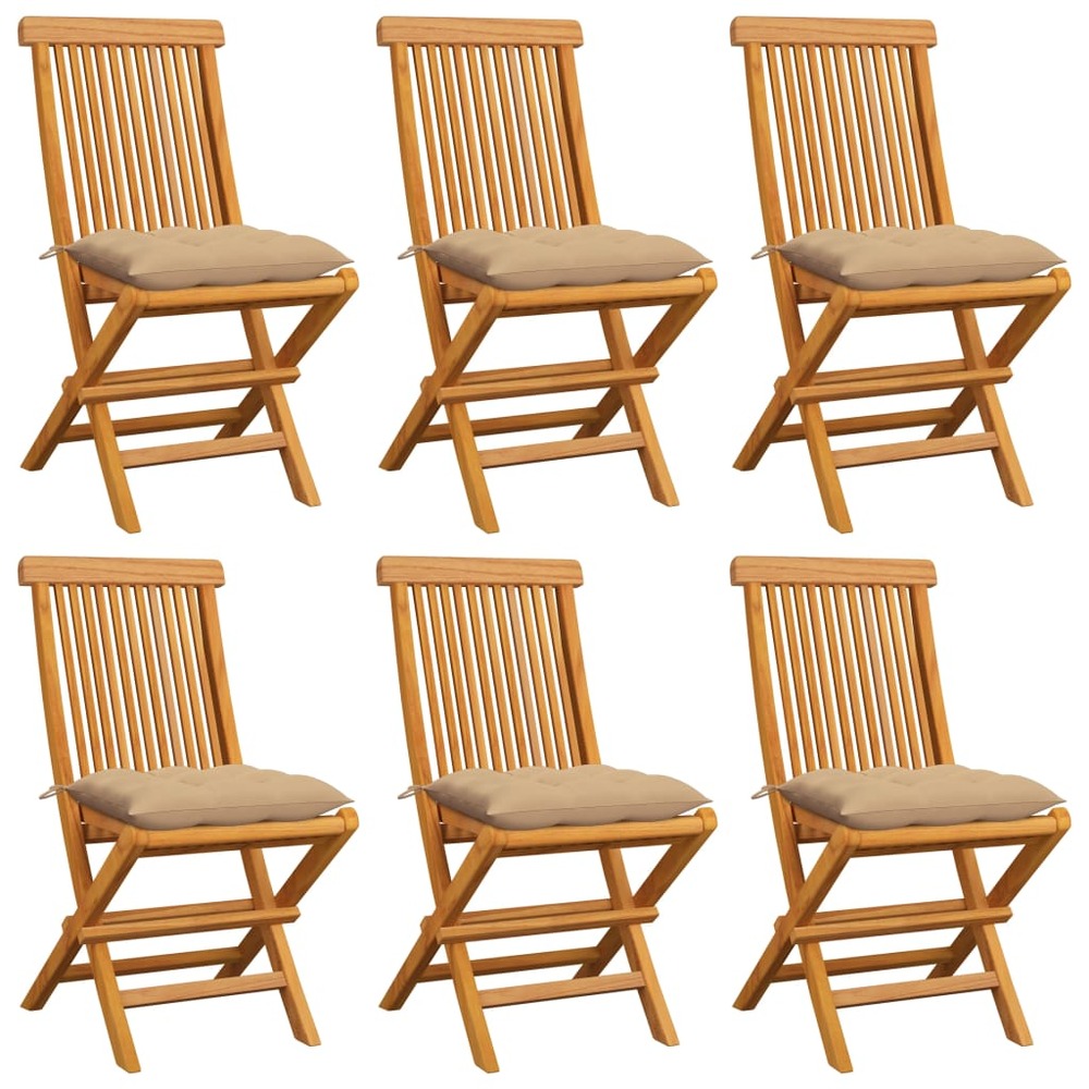 Chaises de jardin et coussins beige lot de 6 bois teck massif