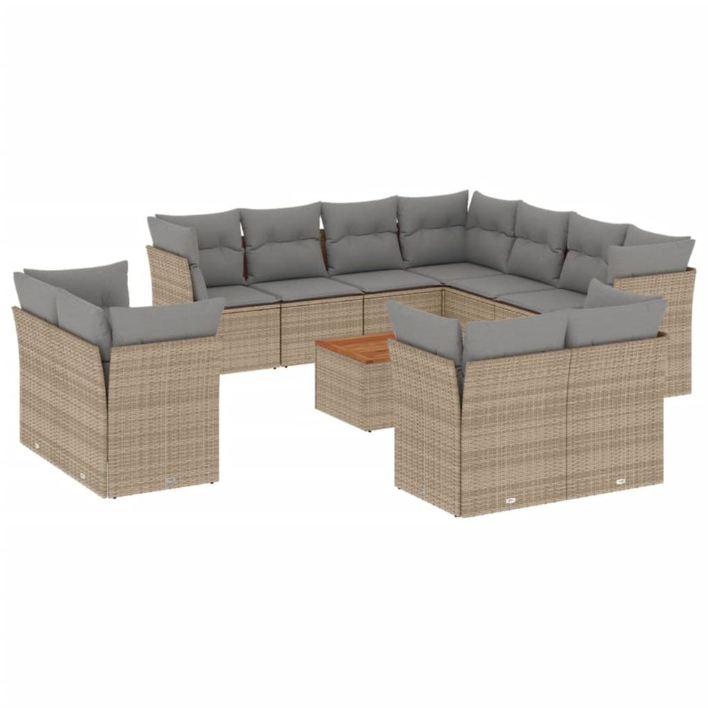 Salon de jardin avec coussins 12 pcs beige résine tressée
