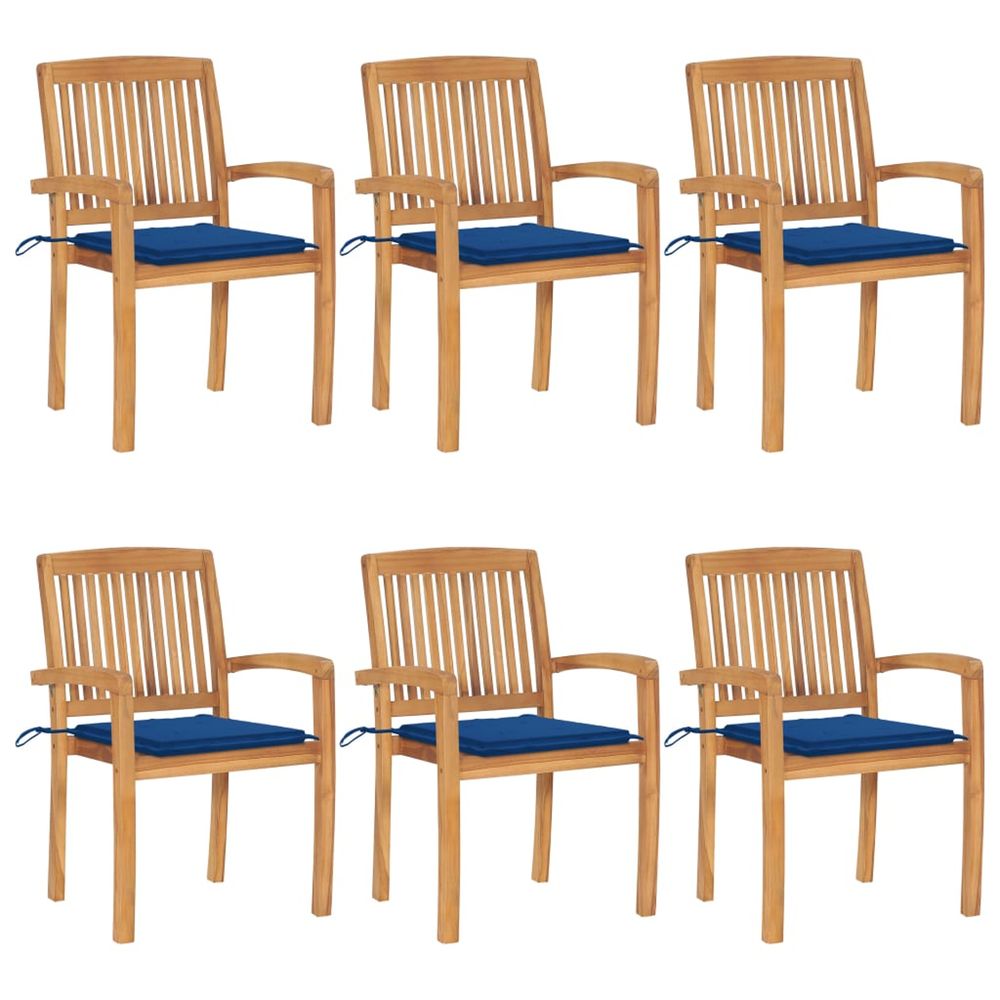 Chaises de jardin empilables avec coussins lot de 6 teck solide