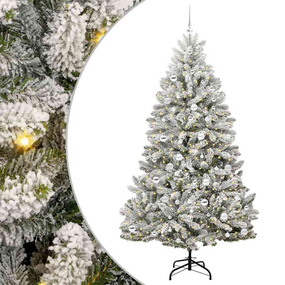 Sapin de noël artificiel vert et blanc 210 cm pvc et métal