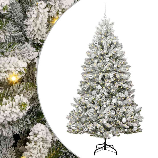 Sapin de noël artificiel vert et blanc 210 cm pvc et métal