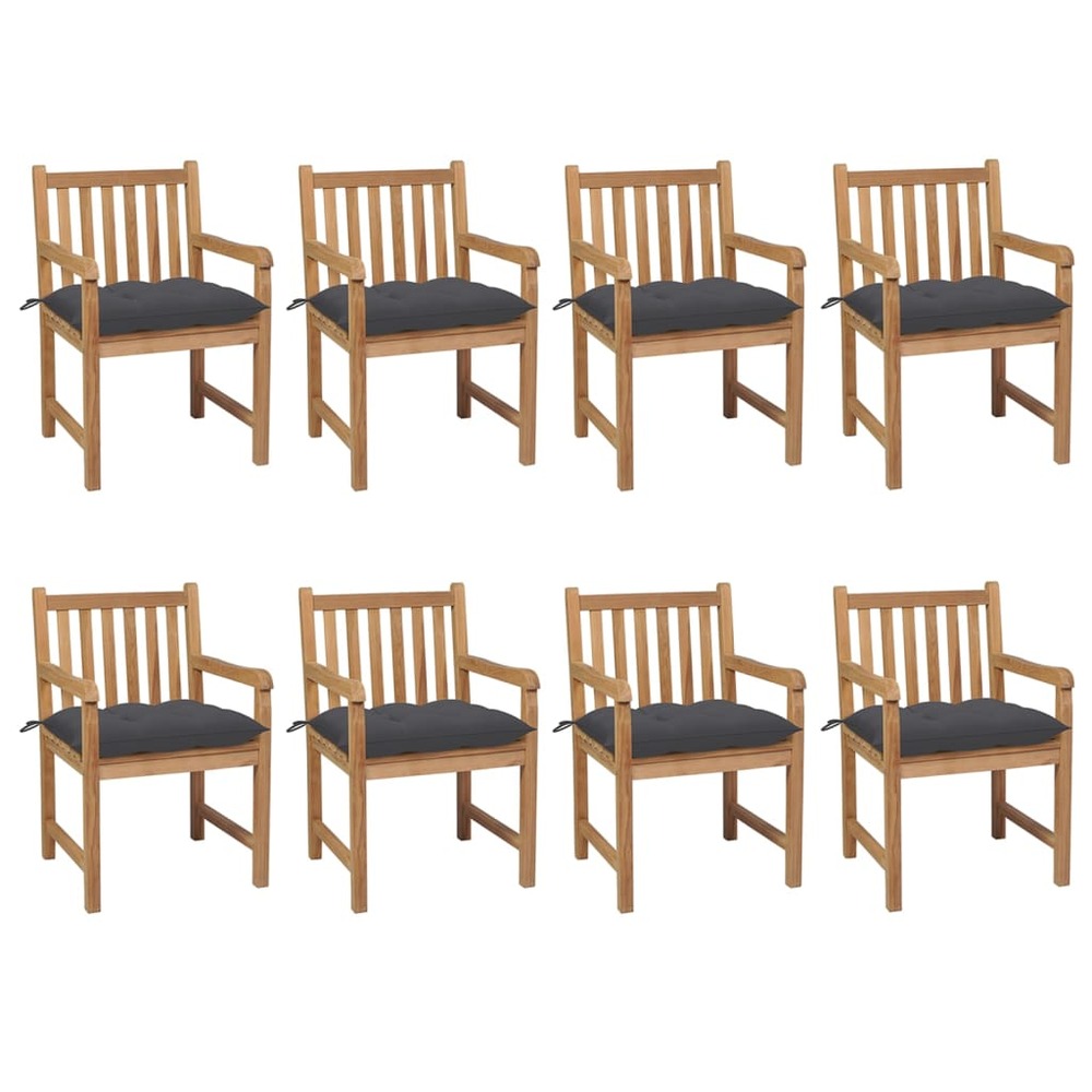 Chaises de jardin lot de 8 avec coussins anthracite teck solide