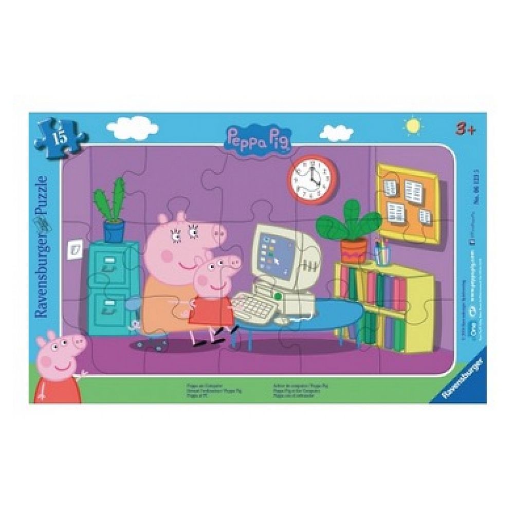 Puzzle cadre 15p peppa pig devant l ordinateur