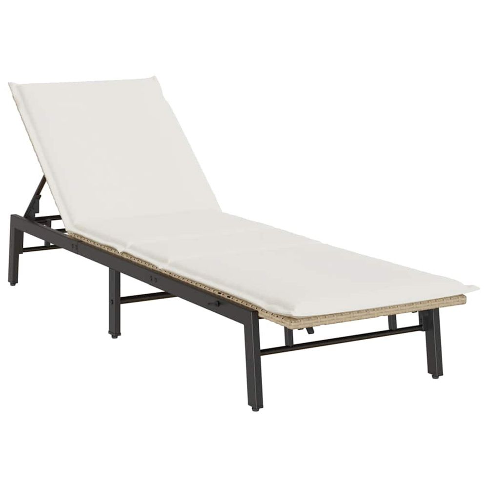 Chaise longue avec coussin beige résine tressée bain de soleil