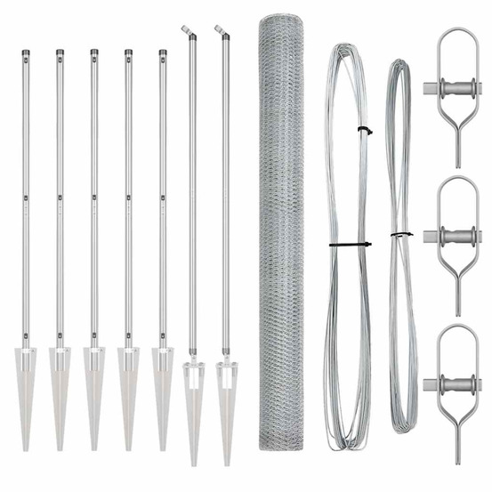 Clôture avec poteaux argent 1.5 x 10 m acier recouvert de pvc
