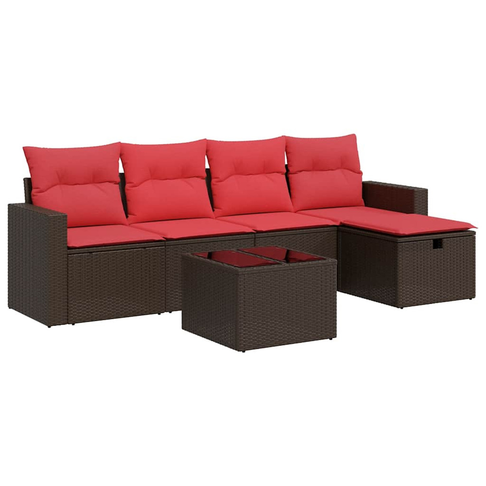 Salon de jardin avec coussins 6 pcs marron résine tressée