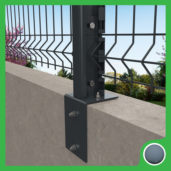 Platine équerre gris anthracite pour poteau h de grillage rigide