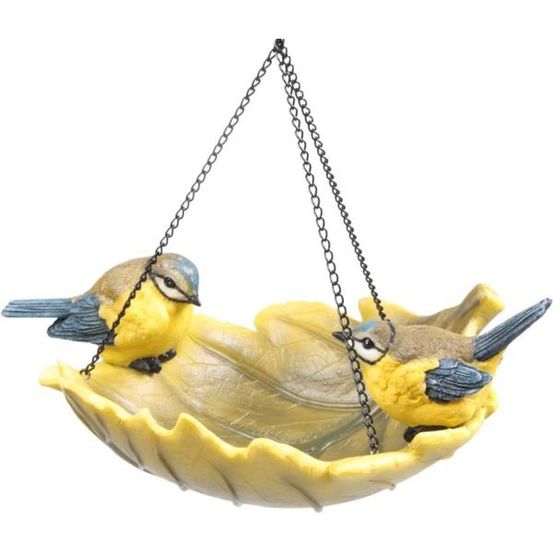 Oiseau dans bain en résine à suspendre mésange charbonnière